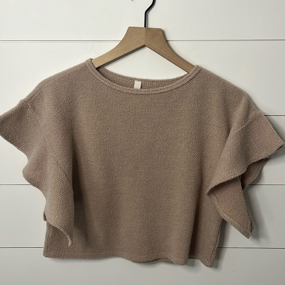 Good Girls Ruffle Sleeve Tan Waffle Texture Top Size 10-12